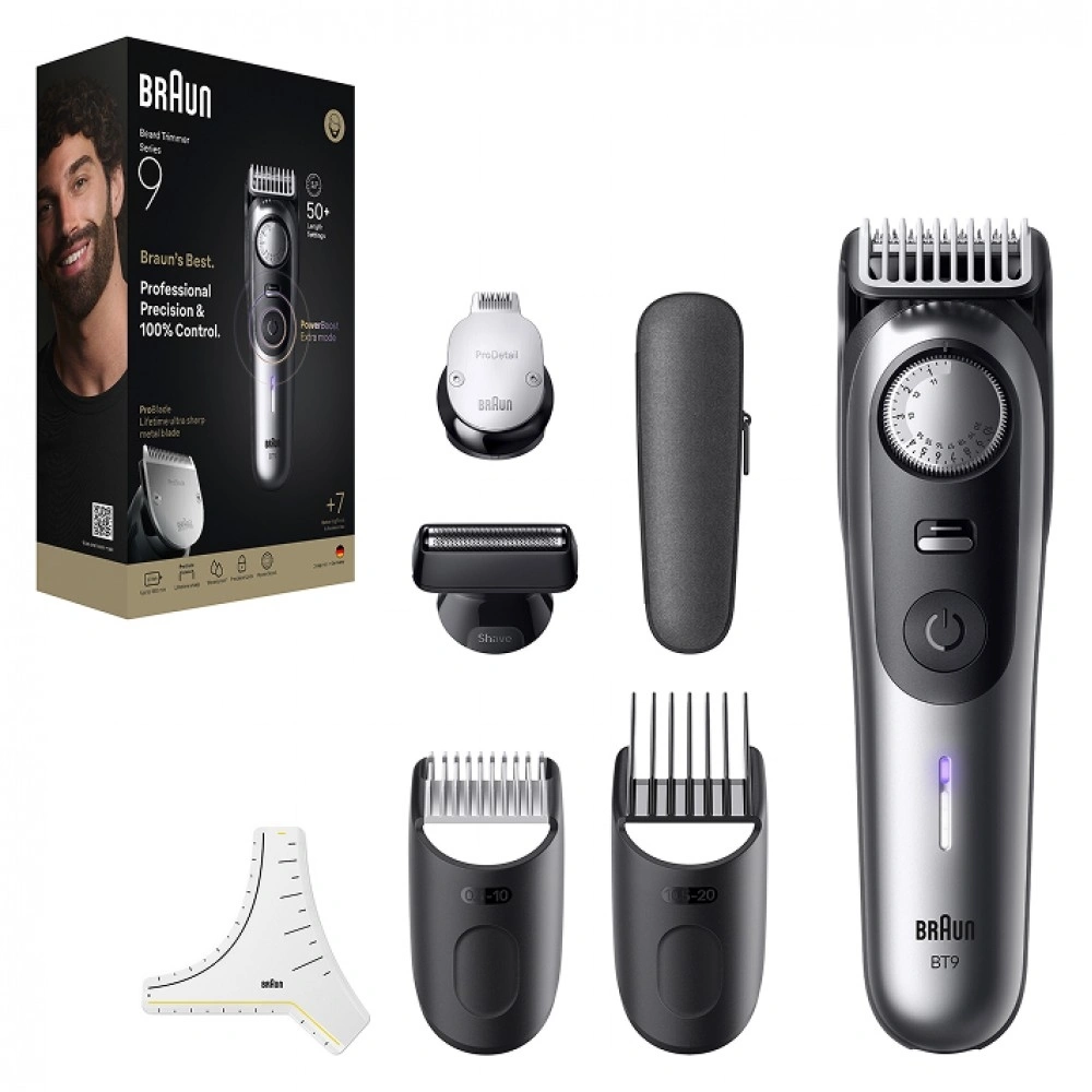 Триммер Braun BT9520 серебристый (насадок в компл:4шт)