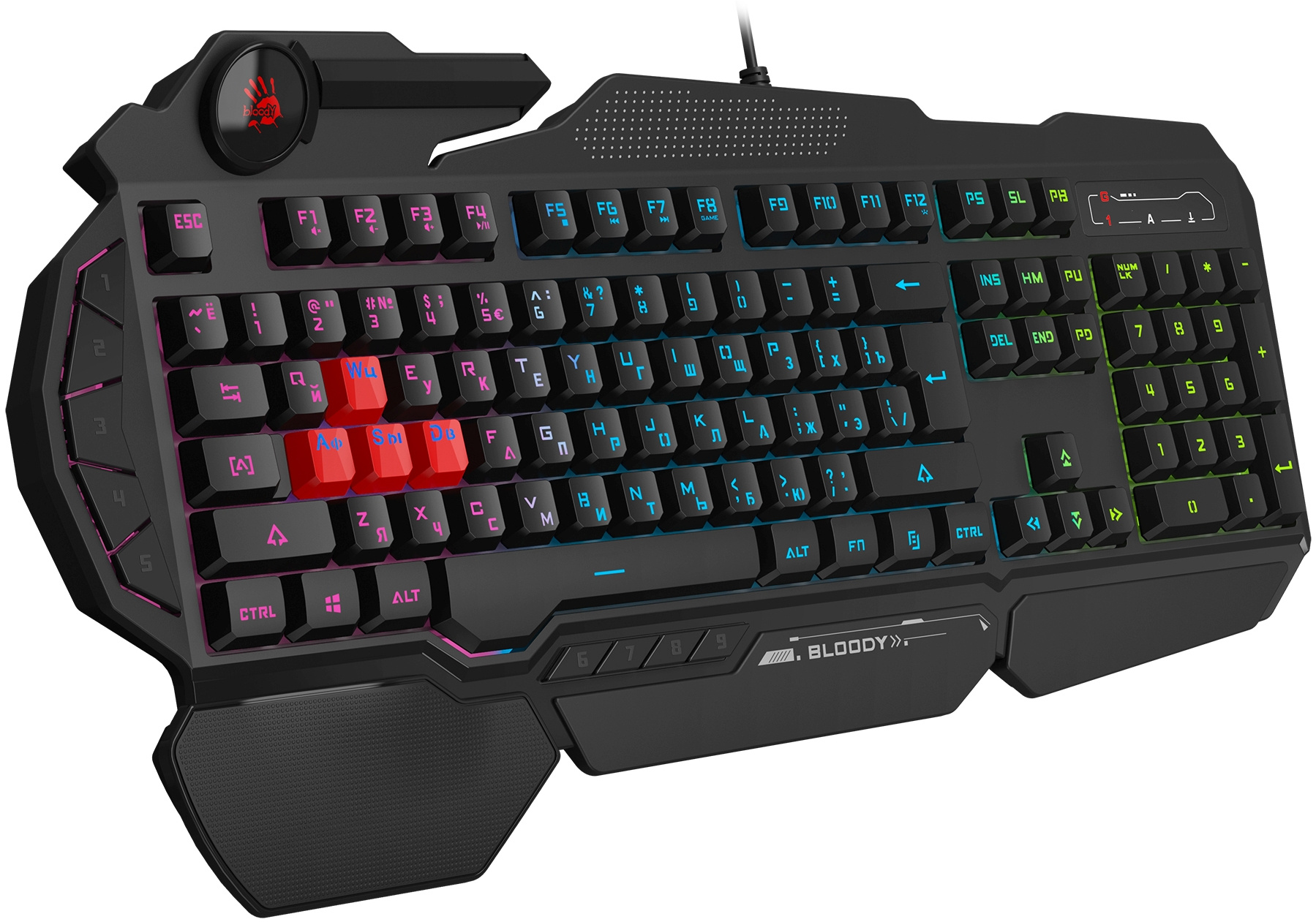 Клавиатура A4Tech B314 черный USB Multimedia for gamer LED (подставка для запястий) кабель 1.8м