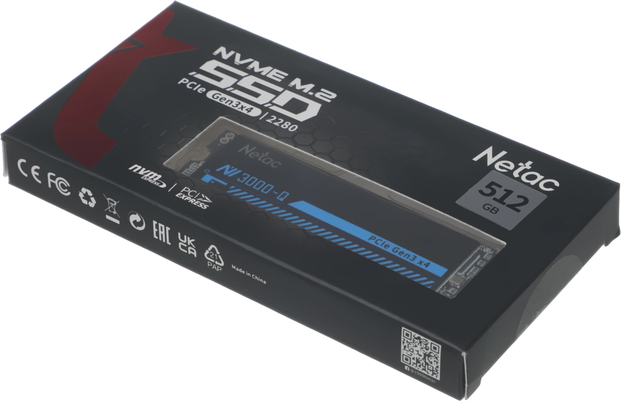 Накопитель SSD Netac PCIe 3.0 x4 512GB NT01NV3000Q-512-E4X M.2 2280