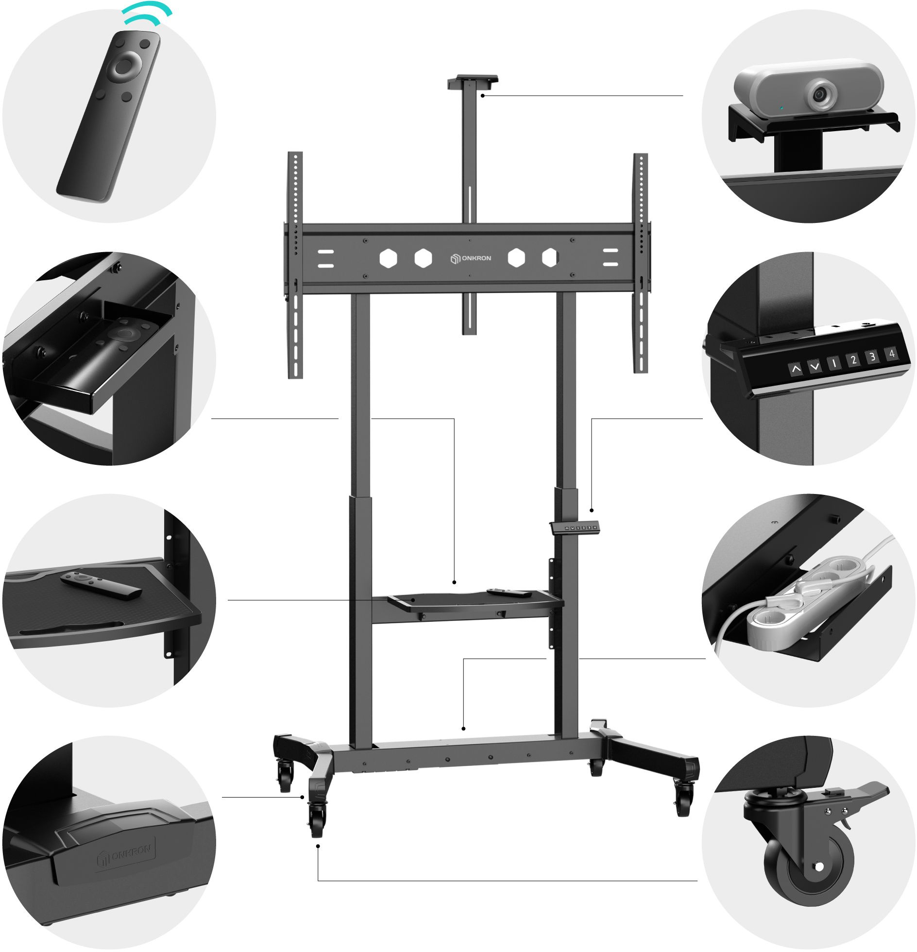 Стойка для телевизора Onkron TS1991 eLift черный 50"-100" макс.130кг напольный наклон (моторизованный лифт)