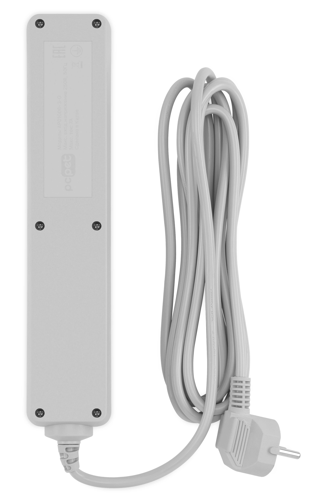 Сетевой фильтр PC Pet AP01006-3-G 3м (5 розеток) серый (пакет ПЭ)