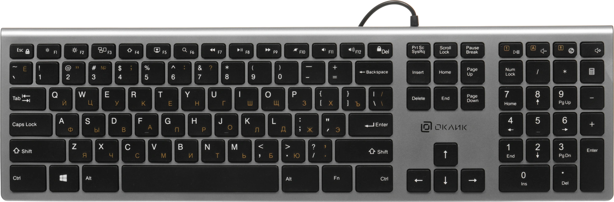Клавиатура Оклик 890S серый/черный USB slim Multimedia (1784239)