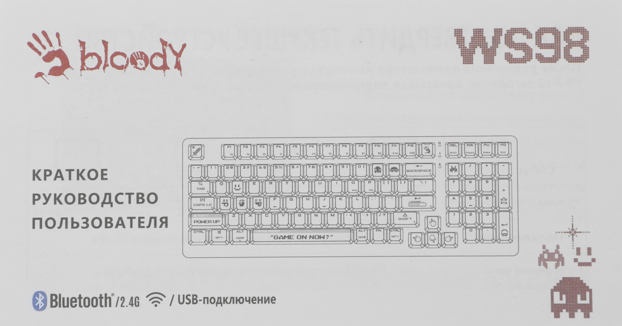 Клавиатура A4Tech WS98 Pixels механическая темно-серый/белый USB беспроводная BT/Radio for gamer LED (WS98)