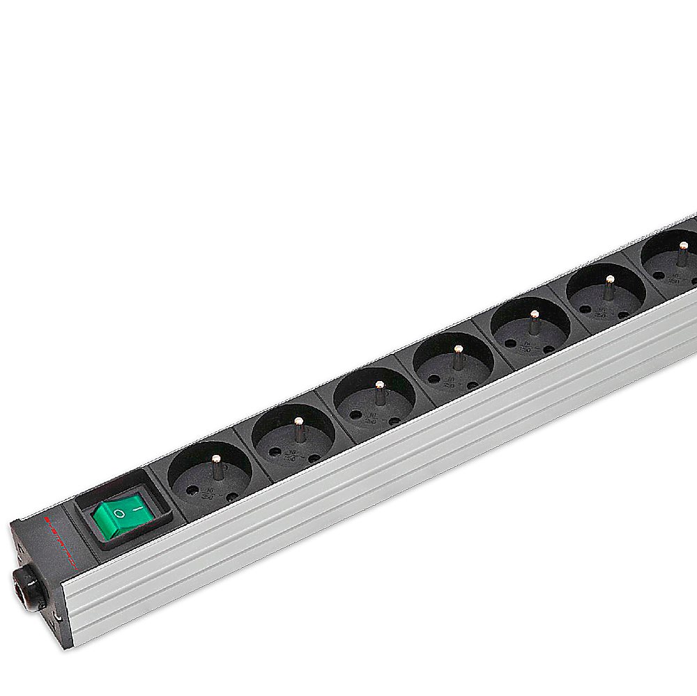 SYSMATRIX PD 0804.019 Блок евророзеток для 19" шкафов, горизонтальный, 8 розеток, 16 A, выключатель, шнур 1.8 м, корпус AL, немецкий стандарт