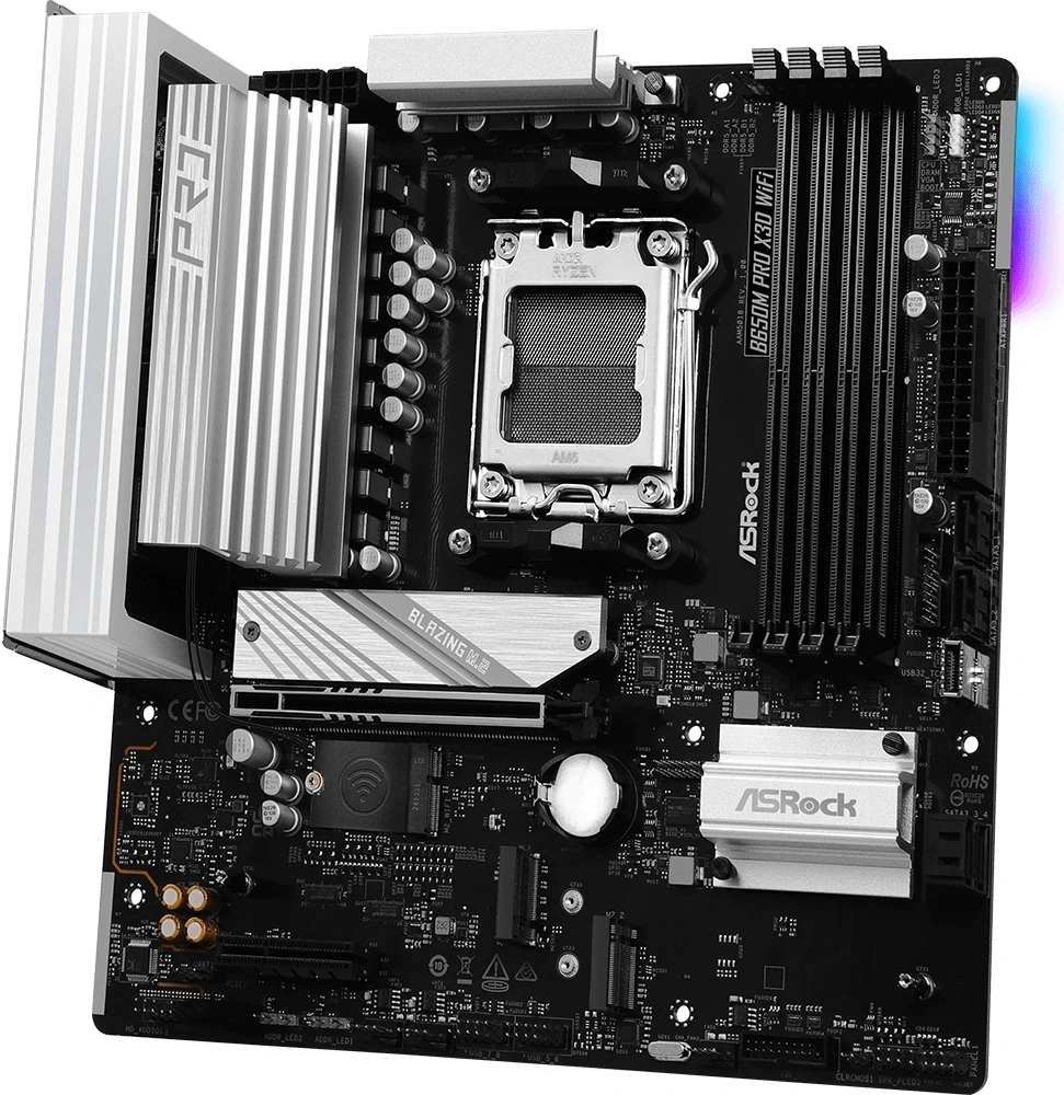 Материнская плата Asrock B650M PRO X3D WIFI Socket AM5 AMD B650 4xDDR5 mATX AC`97 8ch(7.1) 2.5Gg RAID+HDMI+DP