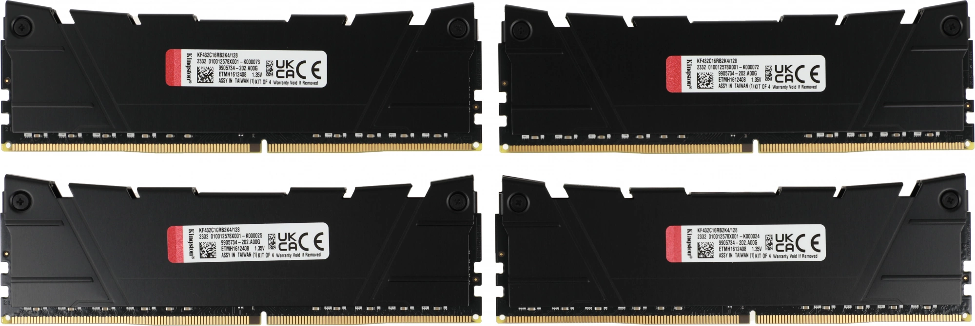 Память DDR4 4x32GB 3200MHz Kingston KF432C16RB2K4/128 Fury Renegade Black RTL Gaming PC4-25600 CL16 DIMM 288-pin 1.35В kit dual rank с радиатором Ret