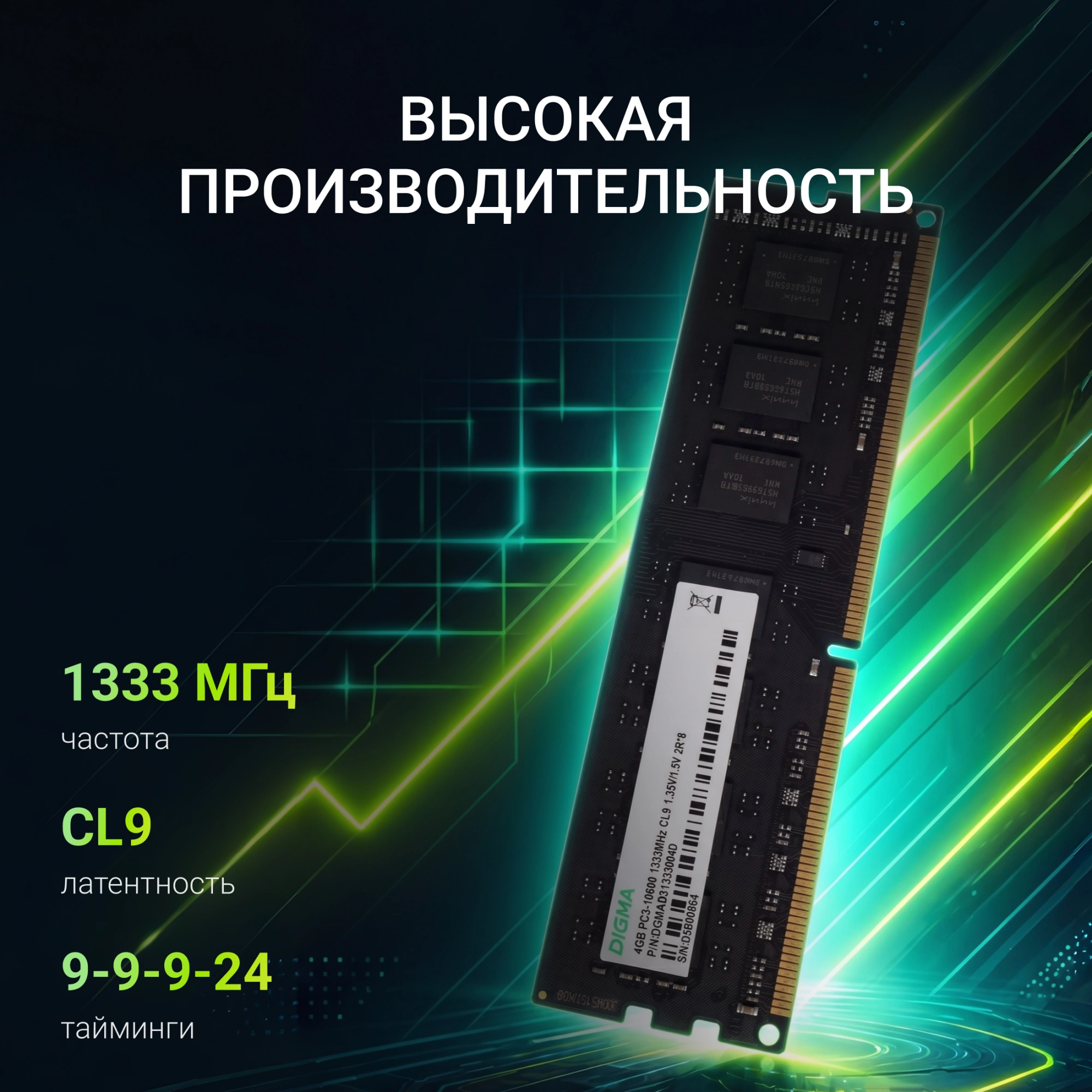 Память DDR3 4GB 1333MHz Digma DGMAD31333004D RTL PC3-10600 CL9 DIMM 240-pin 1.35В dual rank Ret