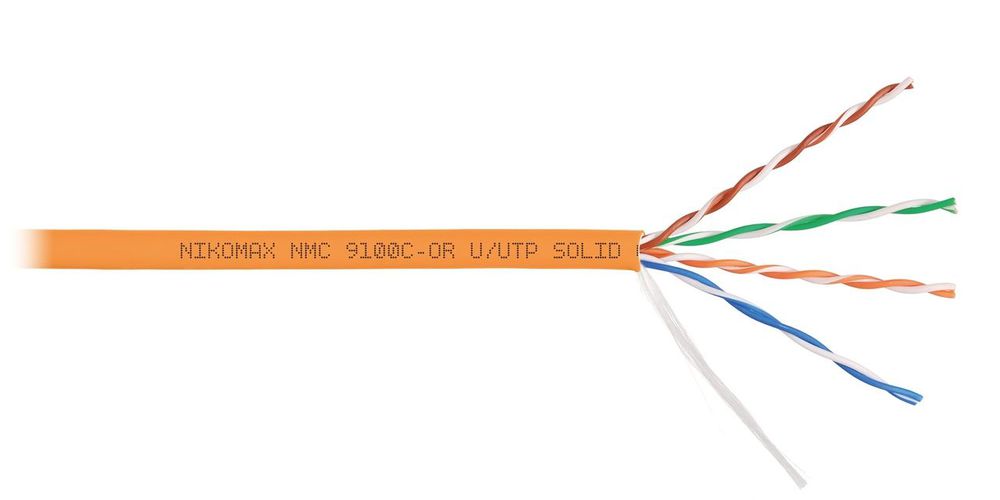 NMC 9100C-OR Кабель NIKOMAX, U/UTP, категория 5е, 4х2х0.52, для внутренней прокладки, одножильный, LSZH нг(А)-HF, оранжевый, внешний диаметр 5.2 мм, -20...+60°С, 305 м.