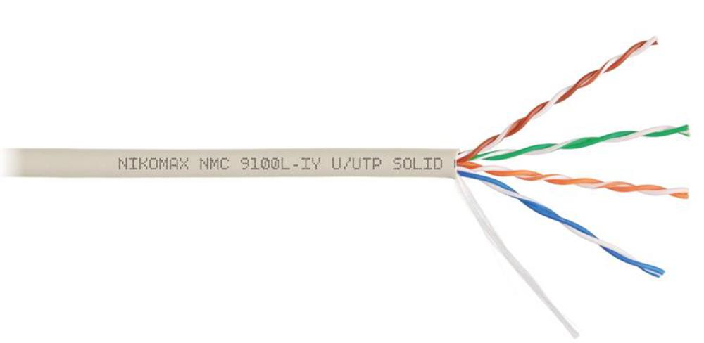 NMC 9100L-IY - Кабель NIKOMAX U/UTP 4 пары, Кат.5e (Класс D), тест по ISO/IEC, 100МГц, одножильный, BC (чистая медь), 24AWG (0,52мм), полимерный материал нг(А)-LSLTx, внутренний, светло-серый, 305м - гарантия: 15 лет / 25 лет системная
