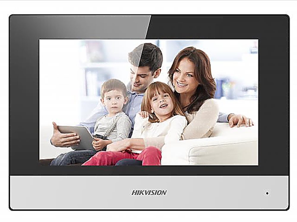 DS-KH6320-TE1 - 7“ IP видеодомофон. Сенсорный 7" цветной TFT LCD экран с разрешением 1024*600; встроенные микрофон и динамик; слот для TF карты до 32Гб; тревожные входы/выходы 8/0; 1 RJ-45 10M/100M Ethernet; DC12В/PoE; 10Вт;