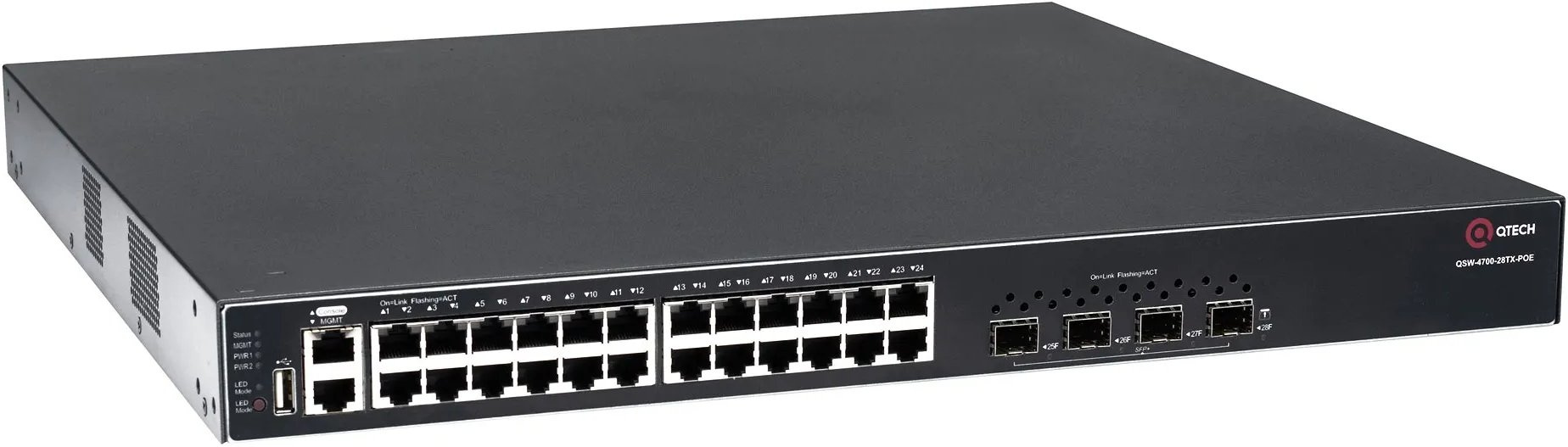 Коммутатор QTech QSW-4700-28TX-POE (L3) 24x1Гбит/с 4SFP+ 24PoE управляемый
