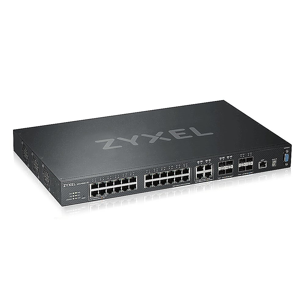 XGS4600-32 - Коммутатор управляемый Zyxel, L3 24xGE, 4xCombo (SFP/RJ-45), 4xSFP+, стекируемый (до 4), 2 источника питания AC