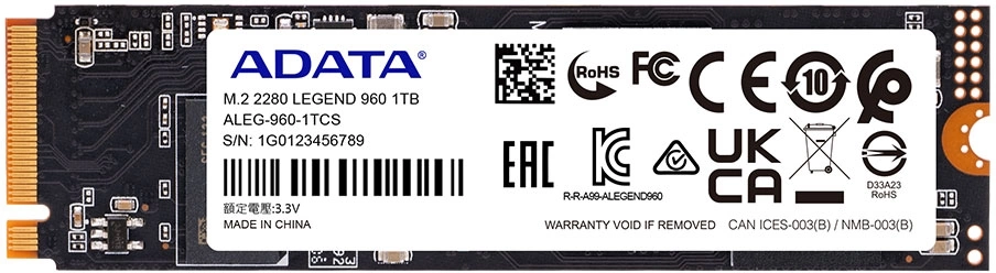 Накопитель SSD A-Data PCIe 4.0 x4 1TB ALEG-960-1TCS Legend 960 M.2 2280