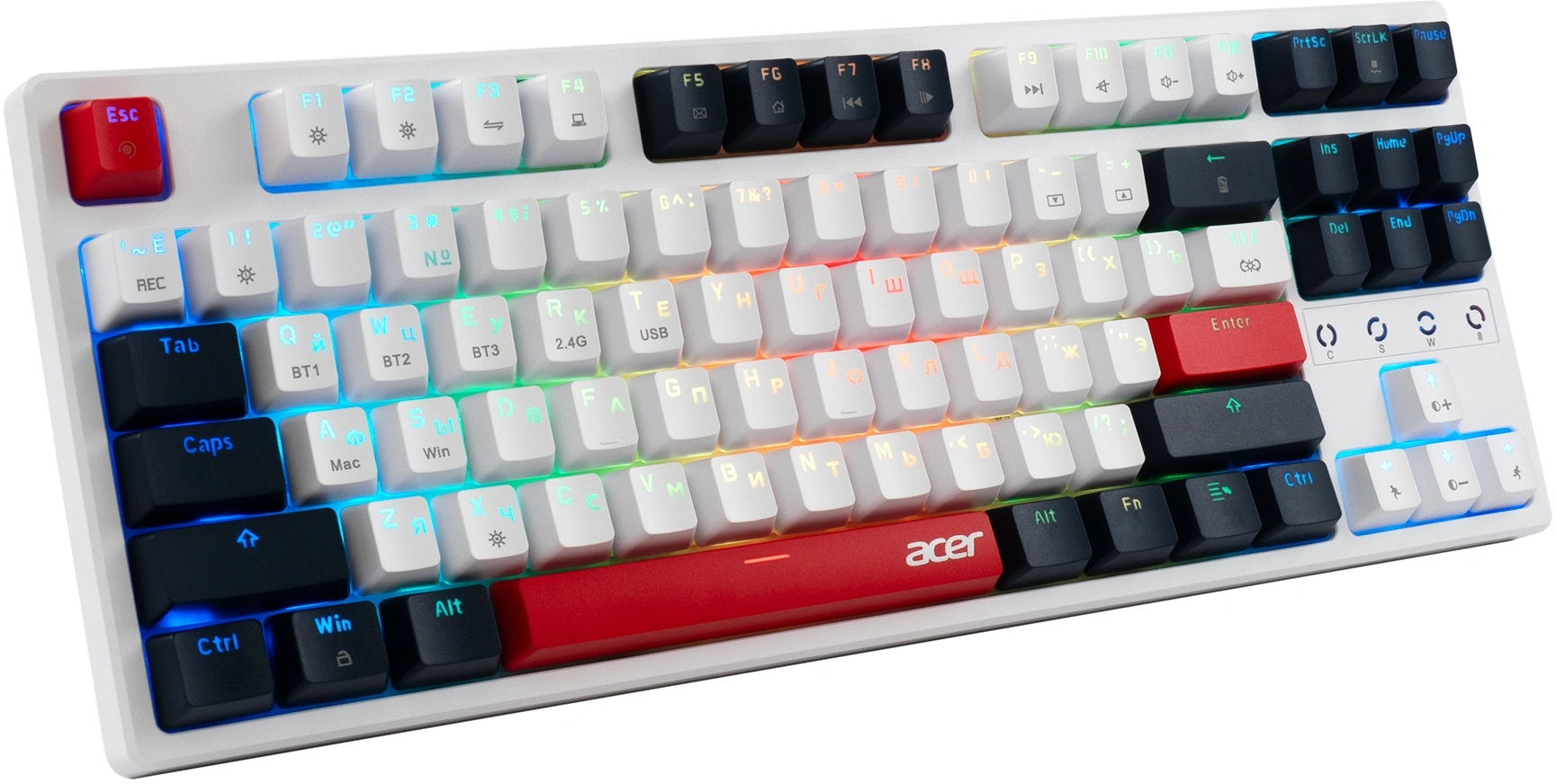 Клавиатура Acer OKR302 механическая белый USB беспроводная BT/Radio for gamer LED (ZL.KBDEE.016) кабель 1.6м