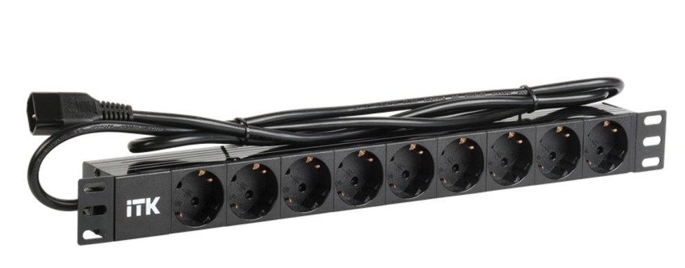 PH22-9D2 - PDU 9 розеток нем. ст, 1U, шнур 2м вилка С14 ал.проф, ITK