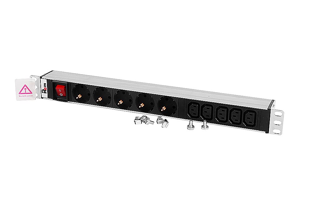 R-10-5S-5C13-V-440-Z - Блок розеток Rem-10 без шнура с выкл., 5 Sсhuko, 5 IEC 60320 C13, вход IEC 60320 C14, 10 A, алюм., 19"