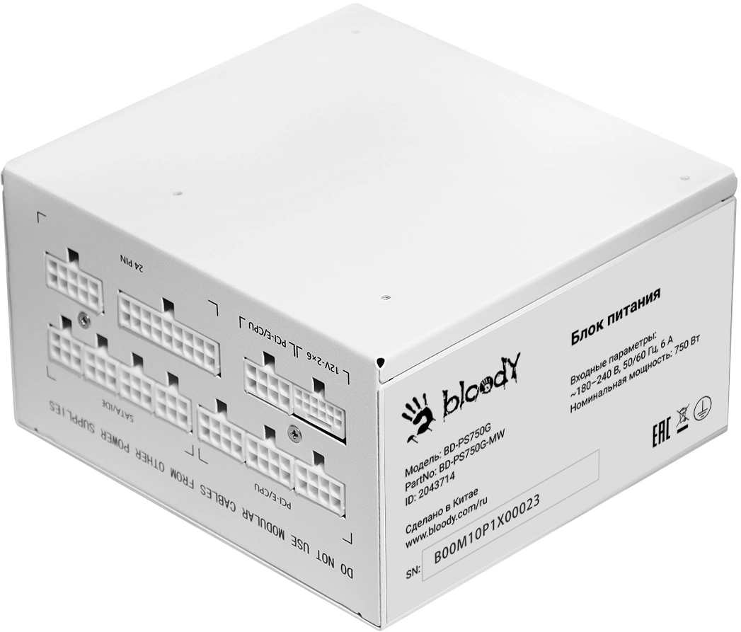 Блок питания Bloody ATX 750W BD-PS750G 80+ gold (20+4pin) APFC 120mm fan 6xSATA Cab Manag RTL
