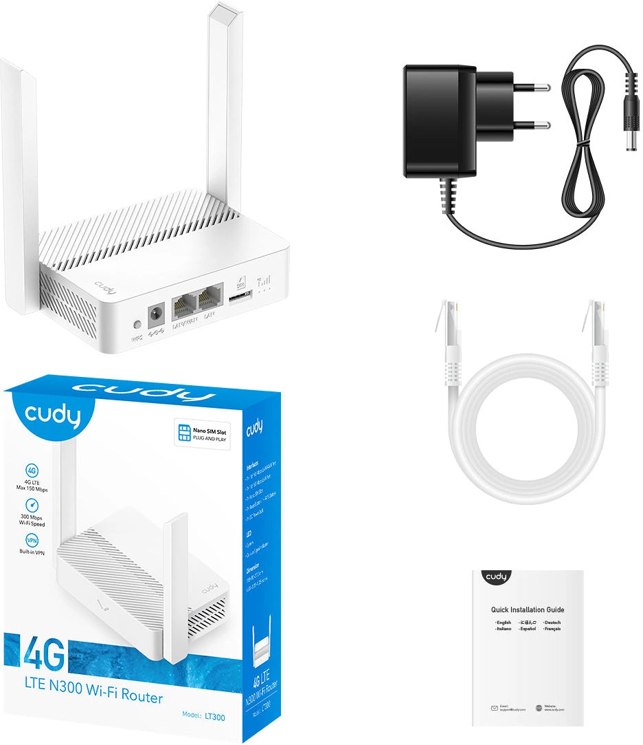 Роутер беспроводной Cudy LT300 N300 10/100BASE-TX/4G cat. 4 белый