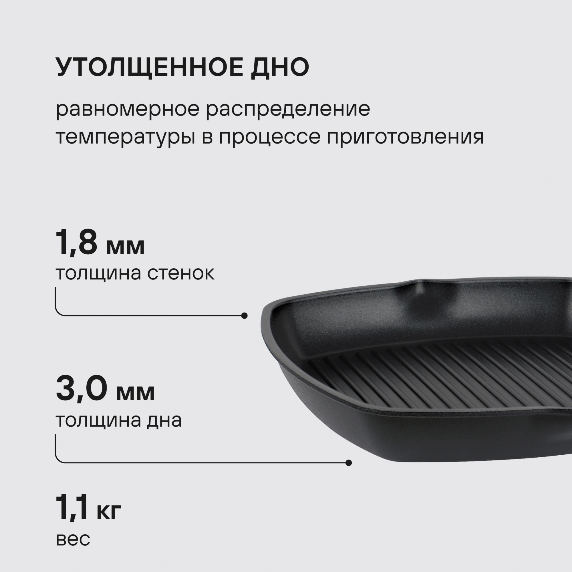 Сковорода-гриль Rondell Point RDA-1350 квадратная 28см покрытие: TriTitan ручка несъемная (без крышки) графитовый