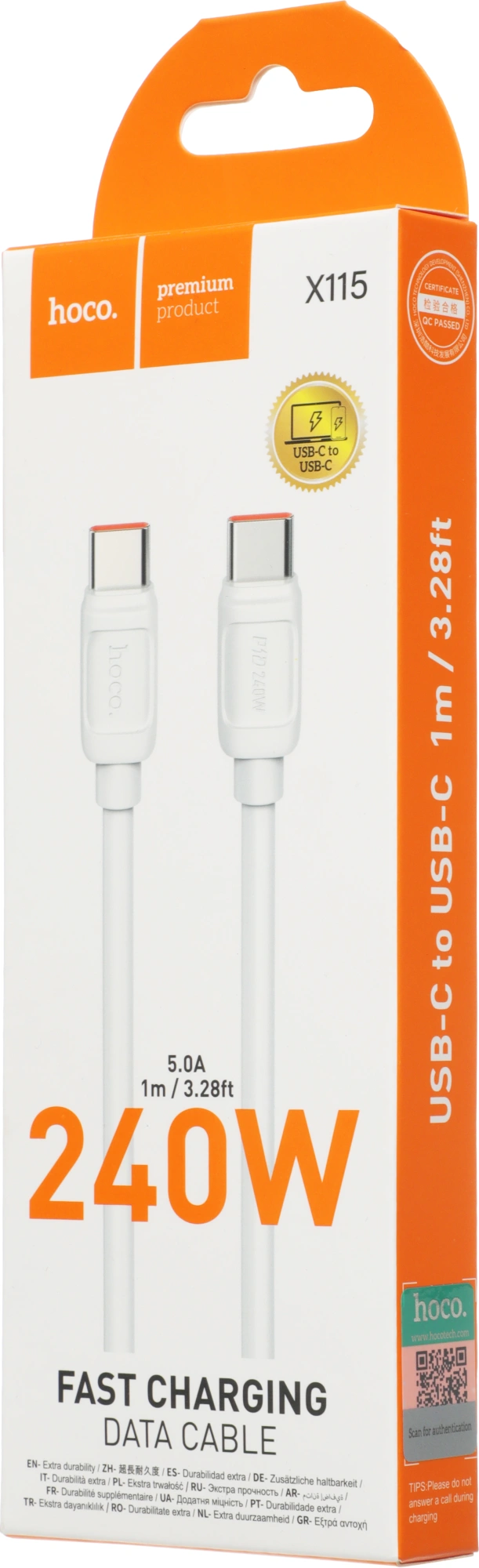 Кабель Hoco X115 52025 USB Type-C (m)-USB Type-C (m) 1.2м белый