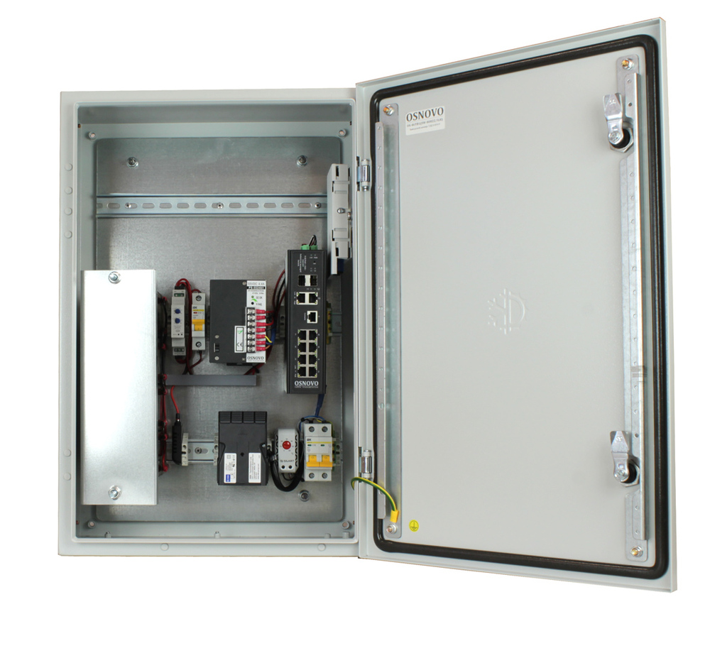 OS-46TB1(SW-80822/ILR) - Коммутатор Osnovo Уличный управляемый (L2+) на 12 портов с термостабилизацией и резервным питанием на базе уличной станции OSNOVO OS-46TB1. Порты: 2xGE (10/100/1000Base-T) с PoE BT (до 90W) + 6xGE (10/100/1000Base-T) с PoE (до 30W