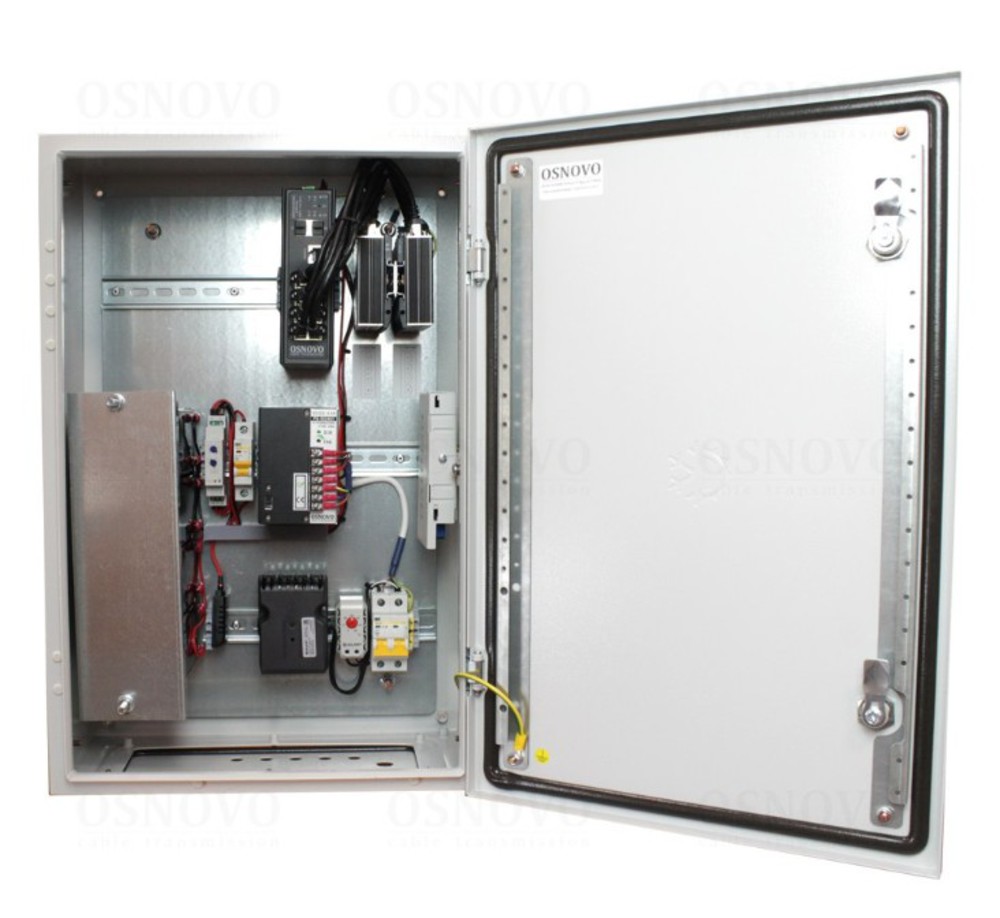 OS-46TB3(SW-80802/ILS(port 75W)) - Уличный управляемый (L2+) коммутатор на 10 портов с термостабилизацией, грозозащитой портов PoE, резервным питанием и функцией мониторинга температуры/влажности/напряжения на базе уличной станции OS-46TB1. Порты: 1 x GE 