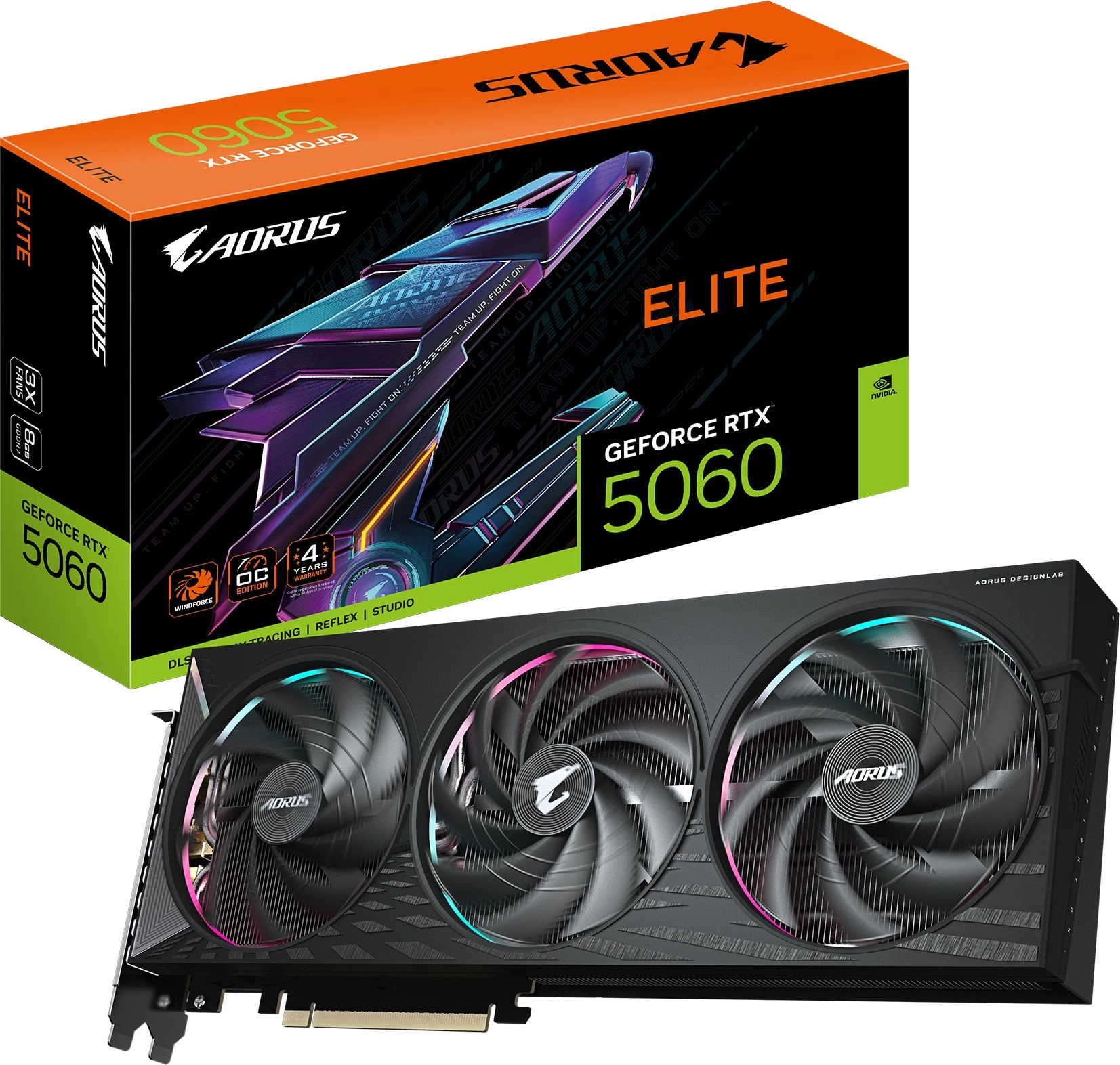 Видеокарта Gigabyte PCI-E 5.0 GV-N5060AORUS E-8GD 1.0 NVIDIA GeForce RTX 5060 8Gb 128bit GDDR7 2497/28000 HDMIx1 DPx3 HDCP Ret
