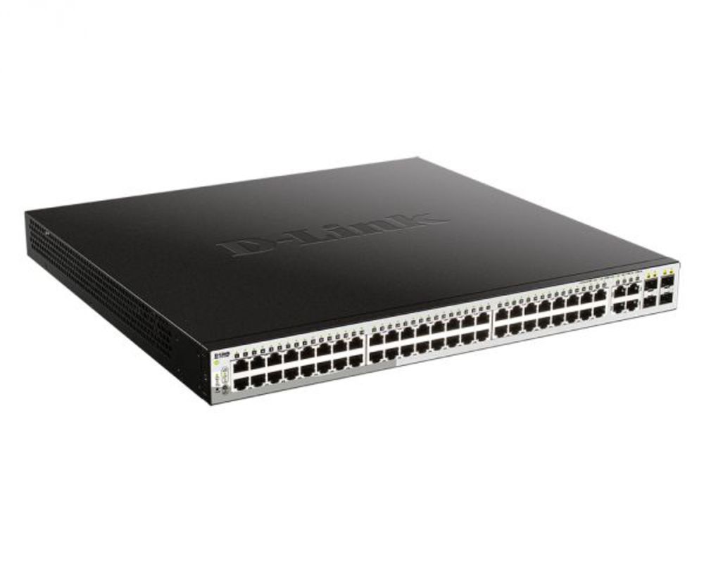 DGS-1210-52MP/FL1A Управляемый L2 коммутатор D-Link с 48 портами 10/100/1000Base-T и 4 комбо-портами 100/1000Base-T/SFP (48 портов PoE 802.3af/at, PoE-бюджет 370 Вт)
