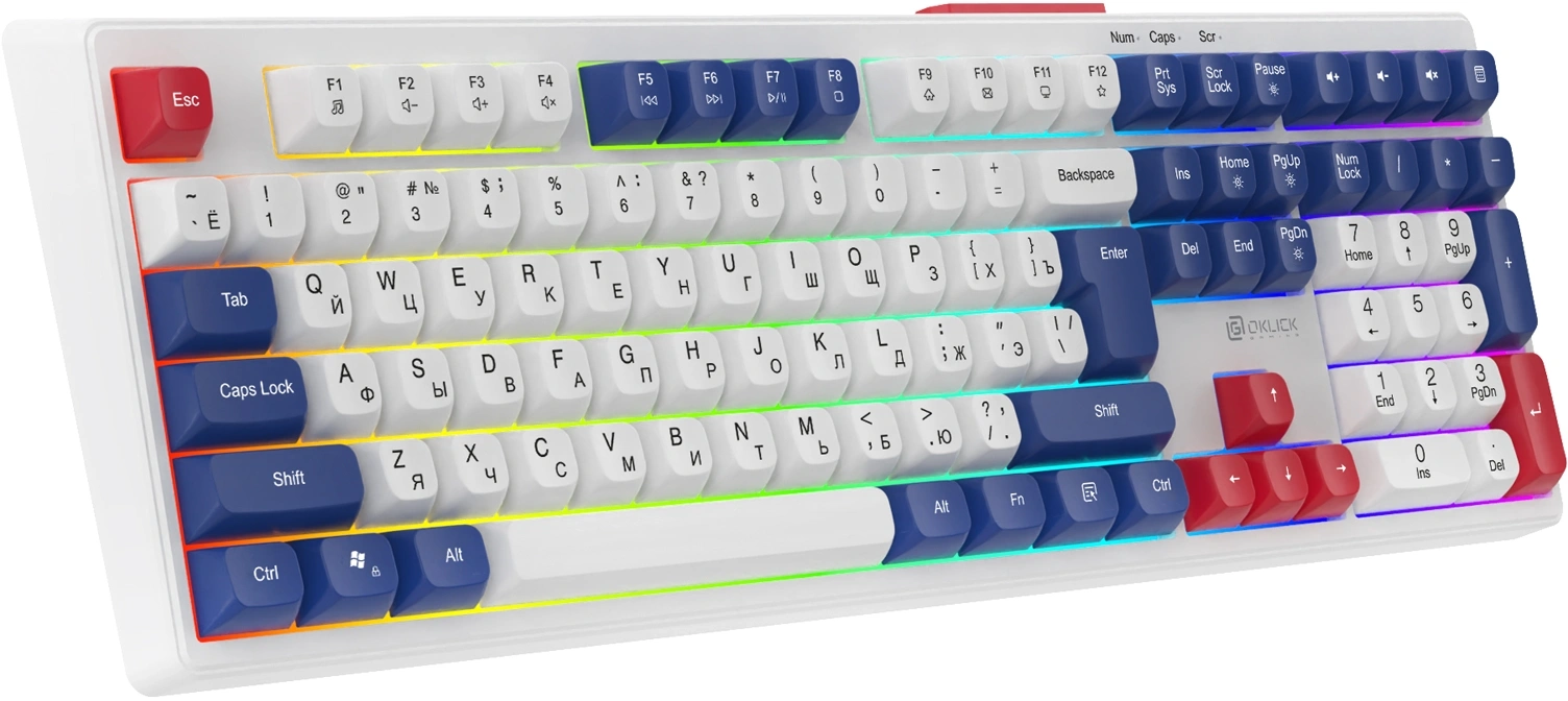 Клавиатура Оклик 725G белый/красный USB Multimedia for gamer LED (2070294) кабель 1.8м