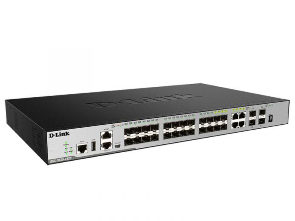 DGS-3630-28SC/A2ASI PROJ Управляемый L3 коммутатор D-Link, стек, 20x1000Base-X SFP, 4x10GBase-X SFP+, 4xCombo 1000Base-T/SFP, ПО SI