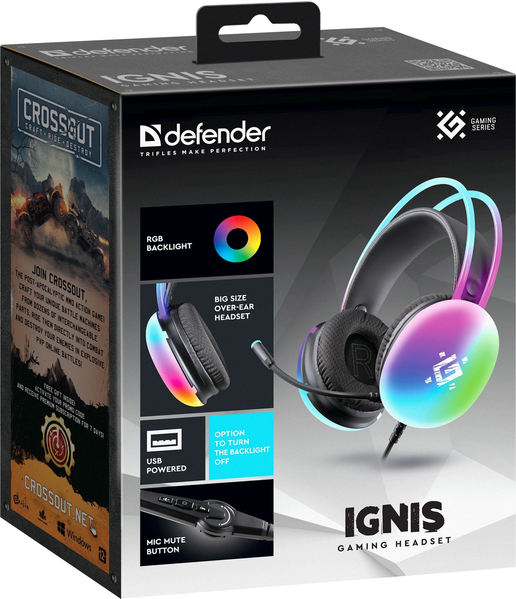 Наушники с микрофоном Defender Ignis черный 2.2м накладные USB оголовье (64441)