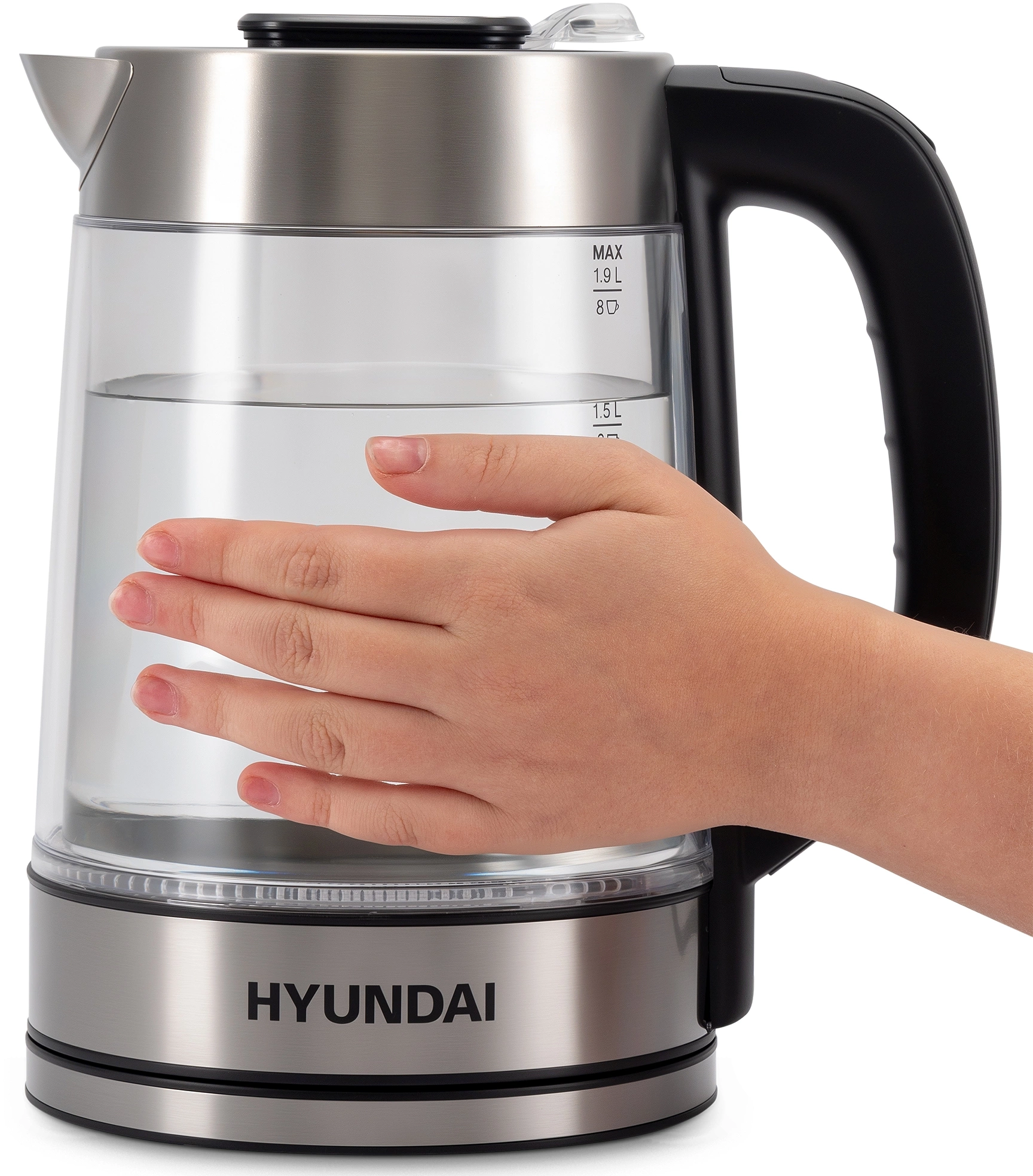 Чайник электрический Hyundai HYK-G4015 1.9л. 2200Вт черный/серебристый корпус: стекло