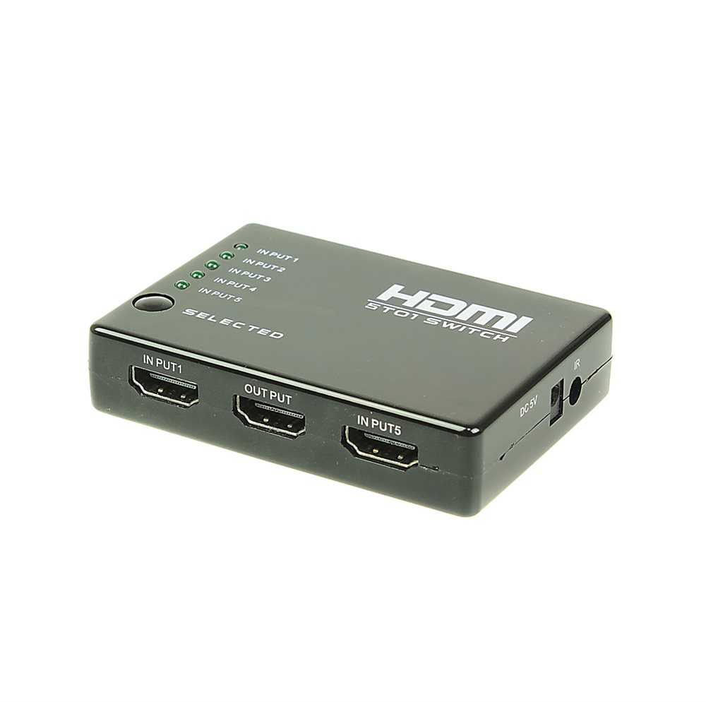 SW-Hi5012 - Коммутатор сигнала HDMI OSNOVO (5вх./1вых.) с поддержкой HDMI 1.4, HDCP 1.2. Разрешение до 4Kx2K(30Гц). Вх. - HDMI(A)x5/Роз.1,7х4мм(DC5V). Вых. - HDMI(A).