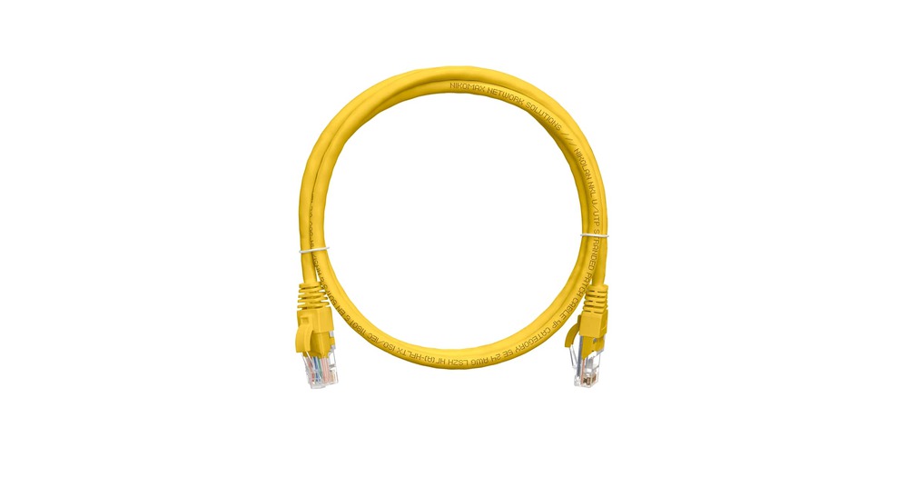NMC-PC4UD55B-015-C-YL - Коммутационный шнур NIKOMAX U/UTP 4 пары, Кат.5е (Класс D), 100МГц, 2хRJ45/8P8C, T568B, заливной, с защитой защелки, многожильный, BC (чистая медь), 24AWG (7х0,205мм), LSZH нг(А)-HFLTx, желтый, 1,5м