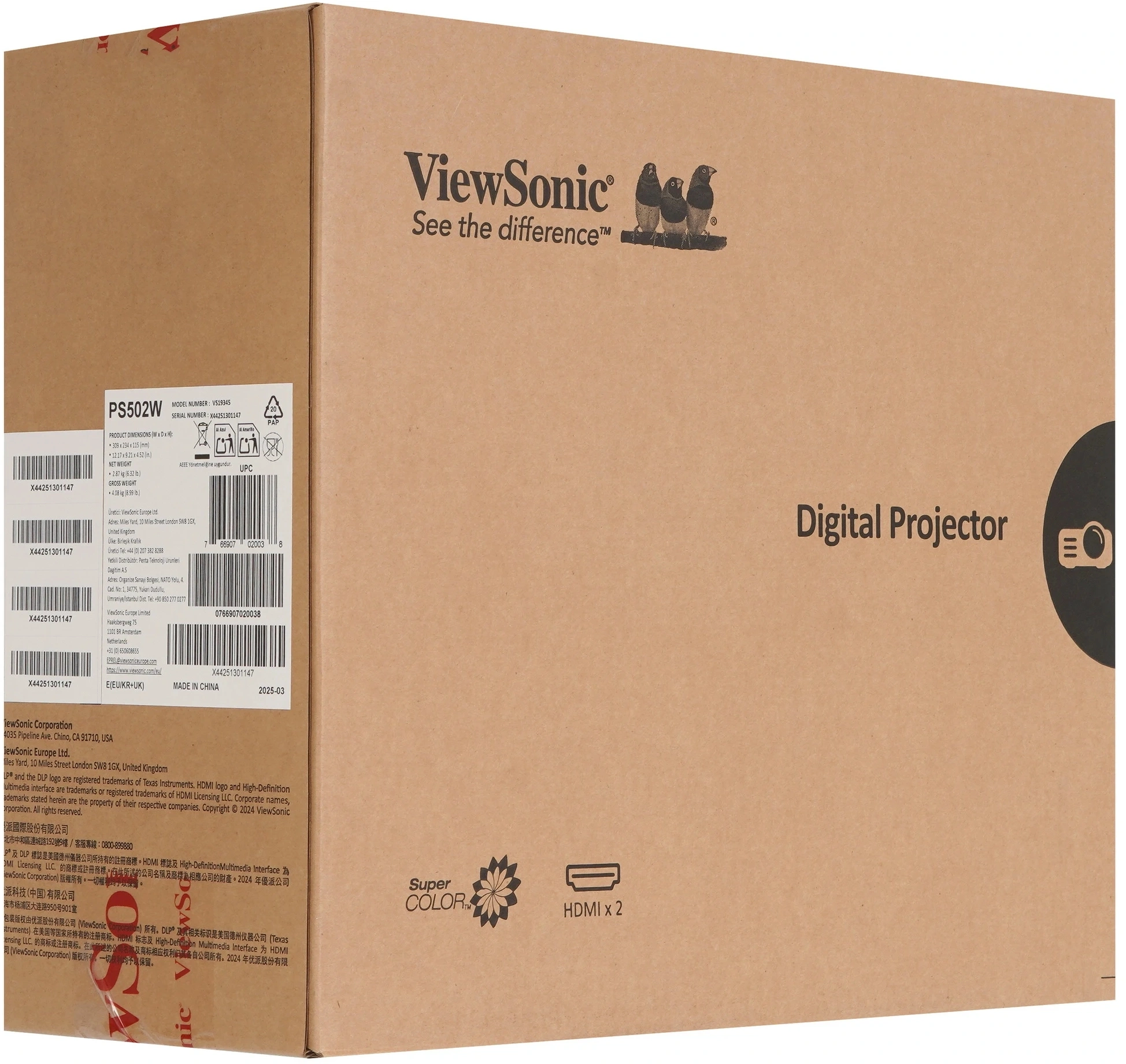 Проектор ViewSonic PS502W DLP 5000Lm ANSI (1280x800) 15000:1 ресурс лампы:5000часов 1xUSB typeA 2xHDMI 2.87кг