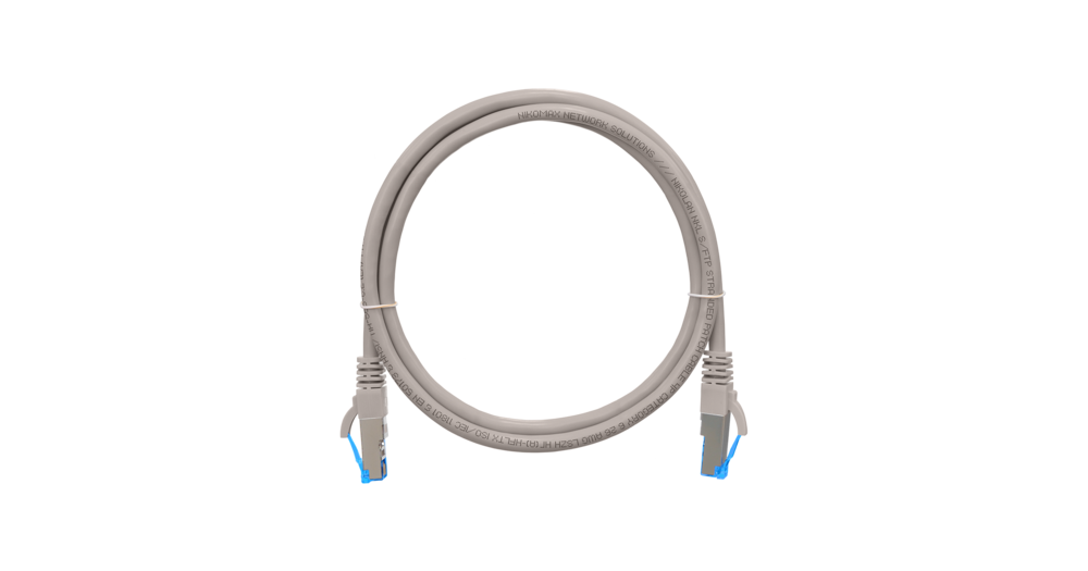 NMC-PC4SE55B-003-C-GY - Коммутационный шнур NIKOMAX S/FTP 4 пары, Кат.6 (Класс E), 250МГц, 2хRJ45/8P8C, T568B, заливной, с защитой защелки, многожильный, BC (чистая медь), 26AWG (7х0,165мм), LSZH нг(А)-HFLTx, серый, 0,3м