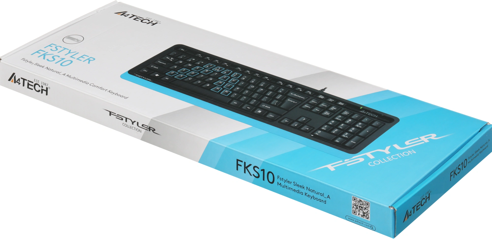 Клавиатура A4Tech FKS10 черный/синий USB (подставка для запястий) (FKS10 BLUE) кабель 1.5м