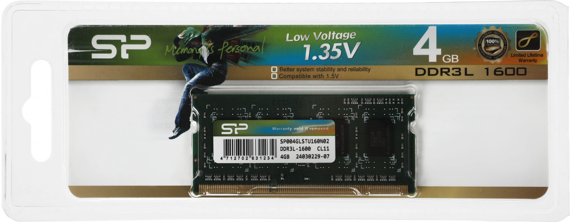 Память DDR3L 4Gb 1600MHz Silicon Power SP004GLSTU160N02 RTL PC3-12800 CL11 SO-DIMM 204-pin 1.35В Ret