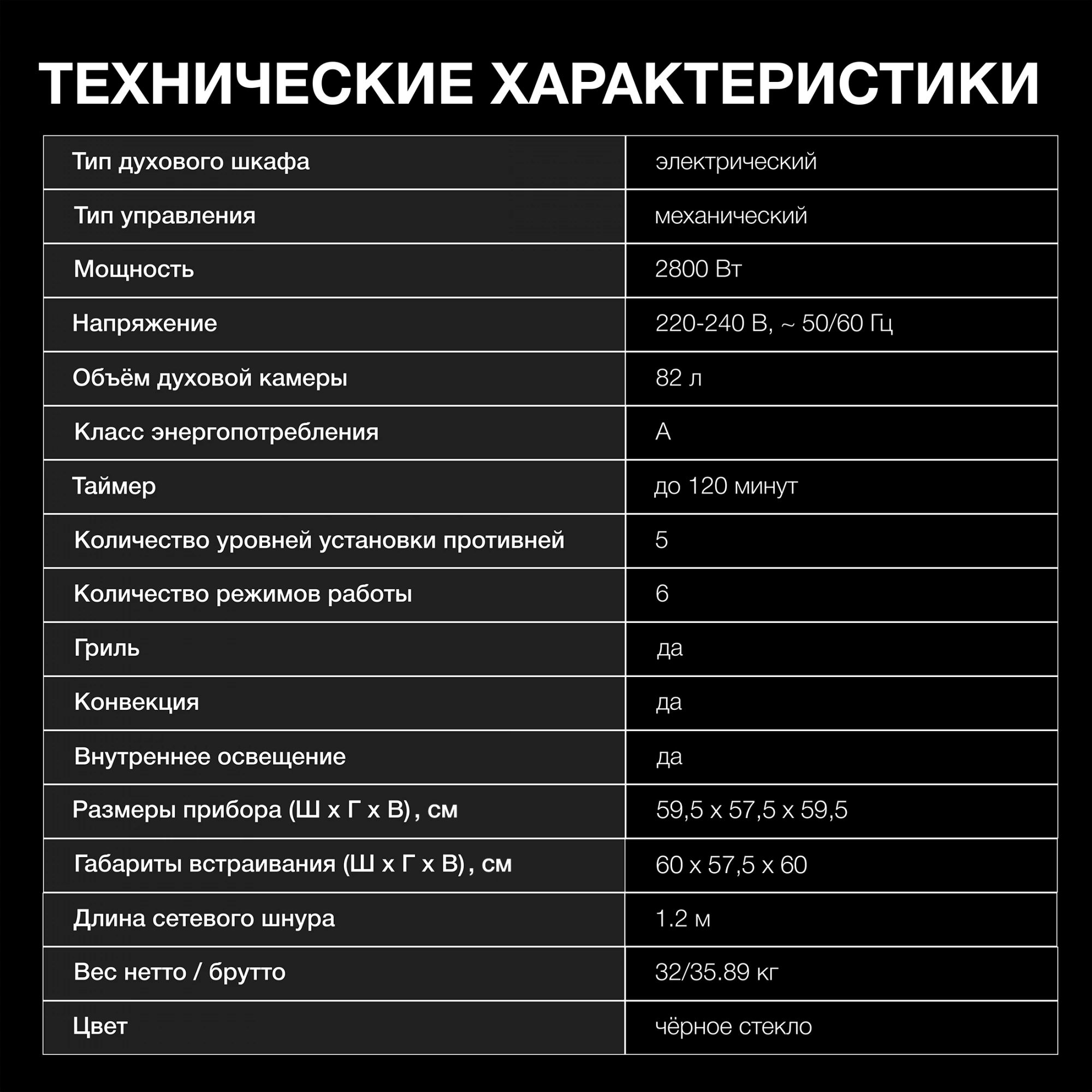 Духовой шкаф Электрический Hyundai HEO 6634 BG черное стекло/черный