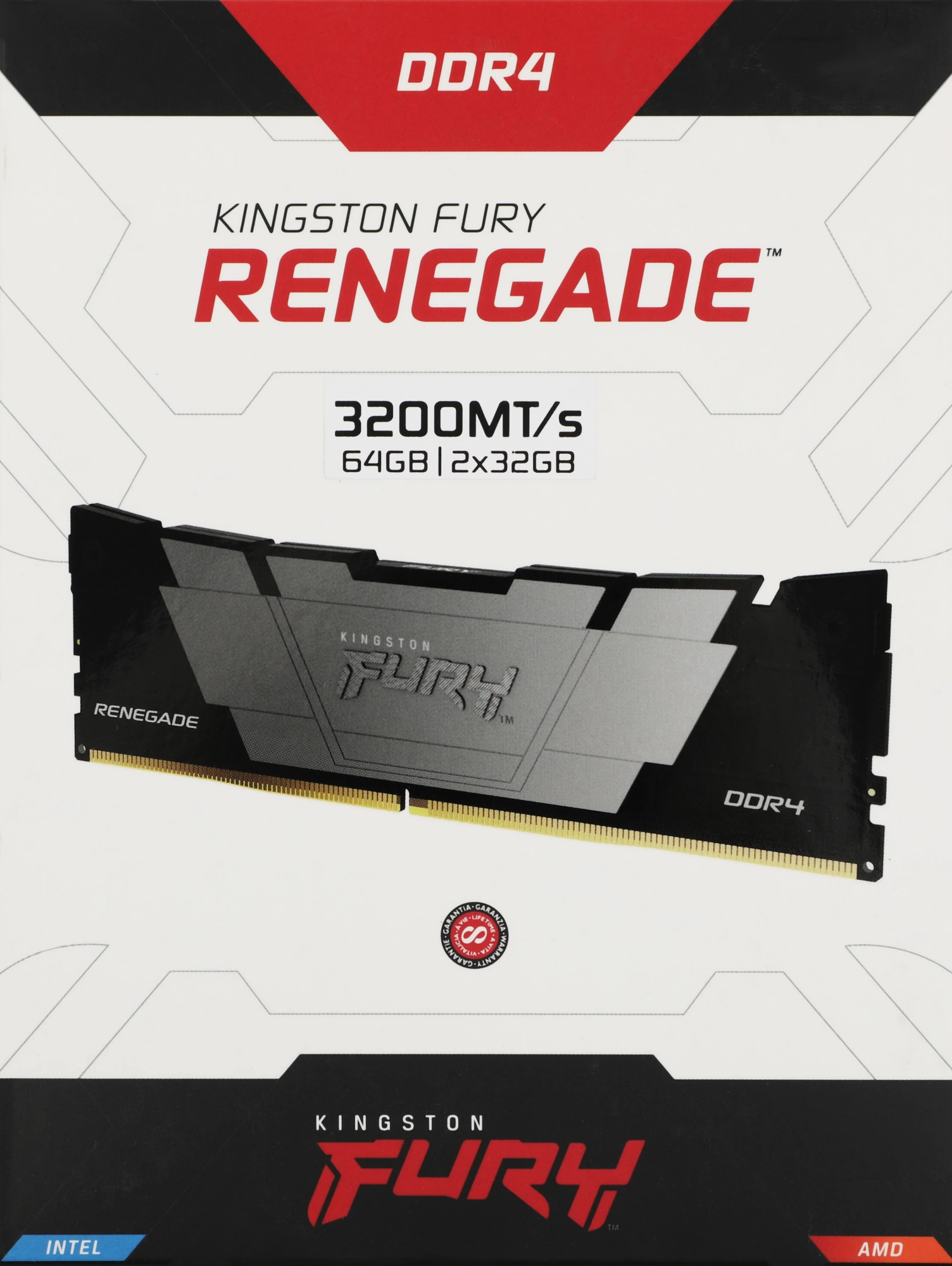 Память DDR4 2x32GB 3200MHz Kingston KF432C16RB2K2/64 Fury Renegade Black RTL Gaming PC4-25600 CL16 DIMM 288-pin 1.35В dual rank с радиатором Ret