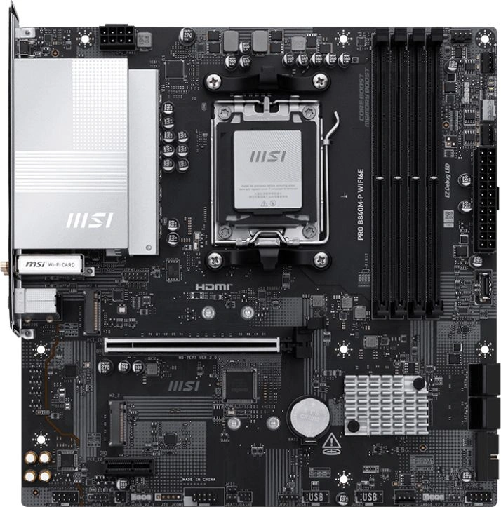 Материнская плата MSI PRO B840M-P WIFI6E Socket AM5 AMD B840 4xDDR5 ATX AC`97 8ch(7.1) 2.5Gg RAID+HDMI