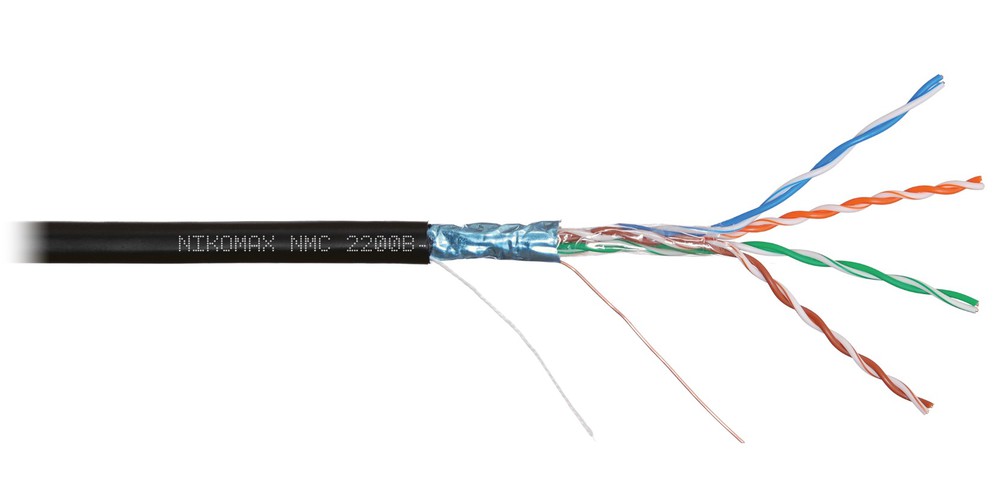 NMC 2200B-BK - Кабель F/UTP 4 пары, Кат.5e (Класс D), тест по ISO/IEC, 100МГц, одножильный, BC (чистая медь), 24AWG (0,50мм), полиэтилен, внешний, черный, 305м - гарантия: 1 год, NIKOMAX