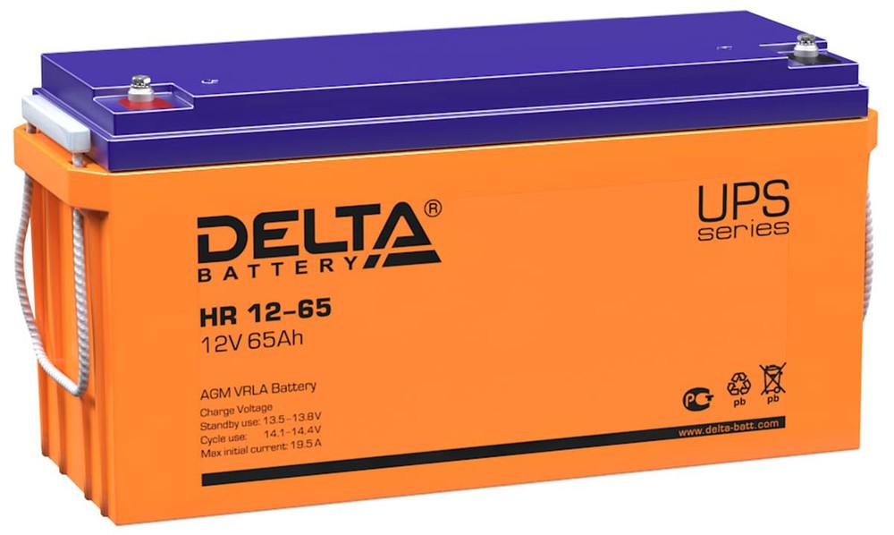 HR 12-65 - Аккумулятор Delta, свинцово-кислотный, герметичный, 12В/65Ач