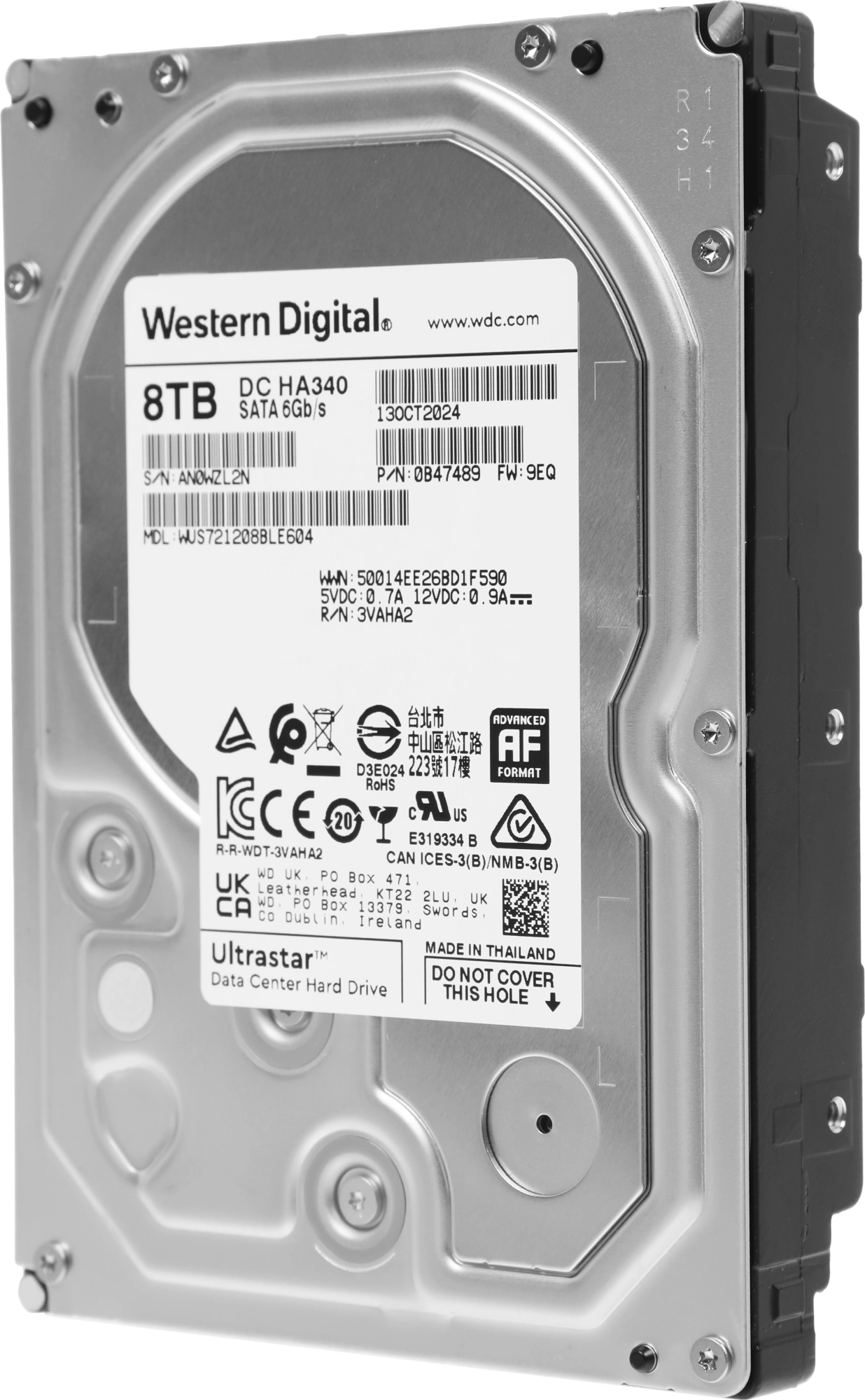 Жесткий диск WD SATA-III 8TB 0B47489 WUS721208BLE604 Server Ultrastar DC HA340 512E (7200rpm) 256Mb 3.5"