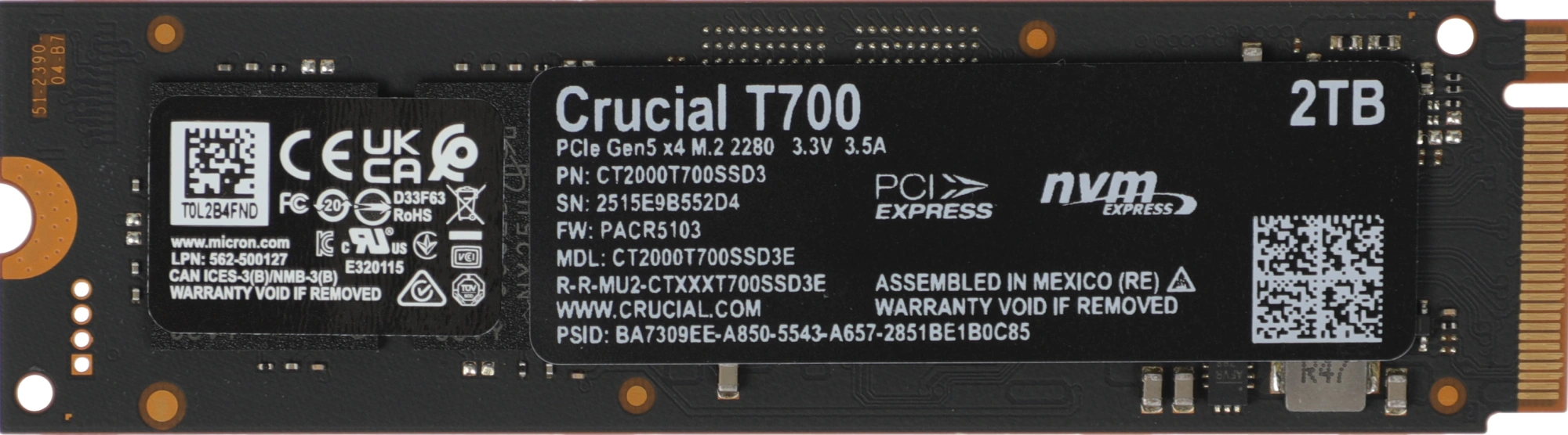 Накопитель SSD Crucial PCIe 5.0 x4 2TB CT2000T700SSD3 T700 M.2 2280