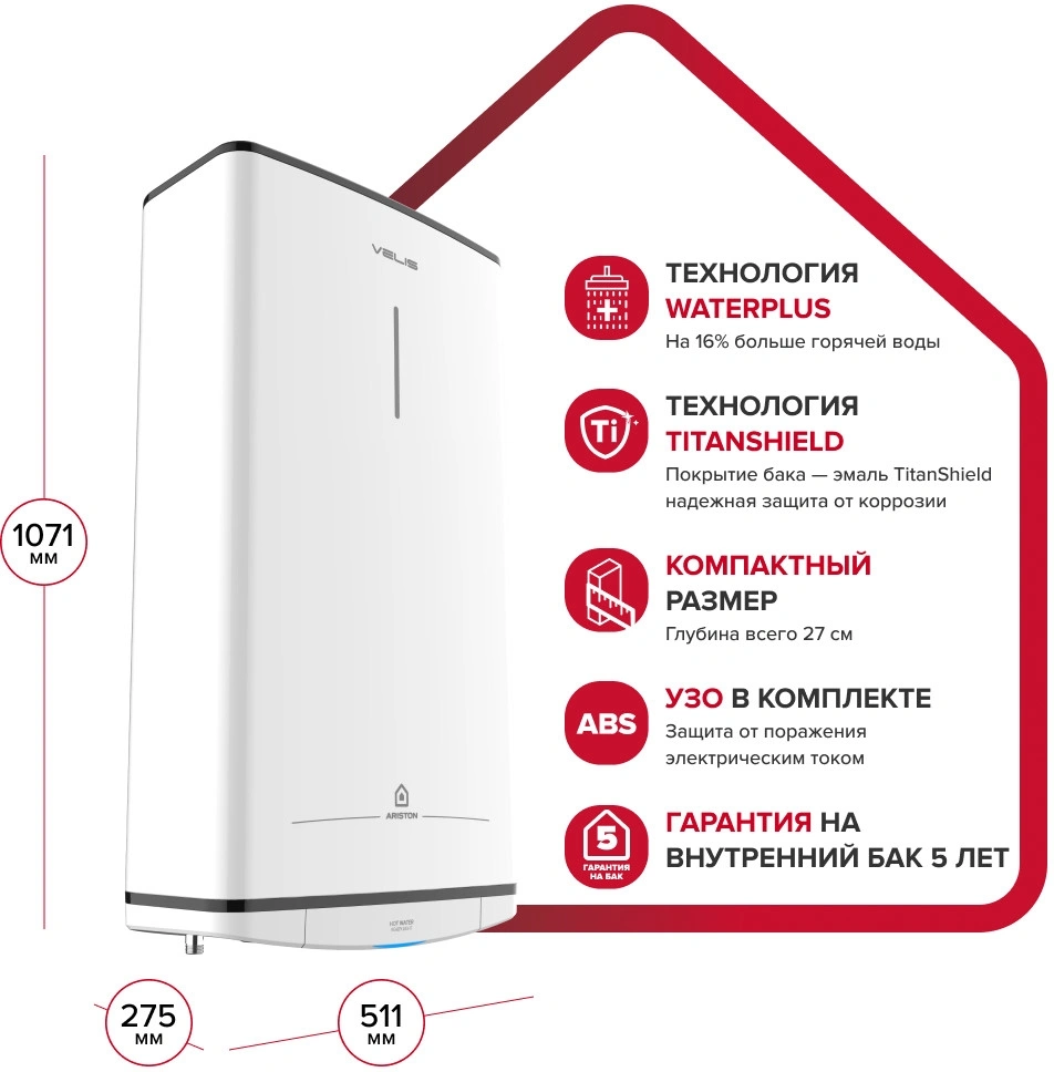 Водонагреватель Ariston Velis Tech R ABS 80 2кВт 80л электрический настенный/белый