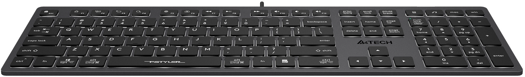 Клавиатура A4Tech FX60H серый USB slim LED (FX60H GREY/WHITE) кабель 1.5м