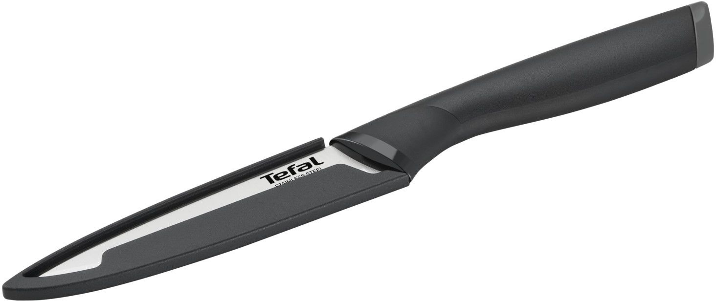 Нож Tefal K2213904 (2100121738) стальной универсальный лезв.120мм прямая заточка серебристый/черный пласт.коробка