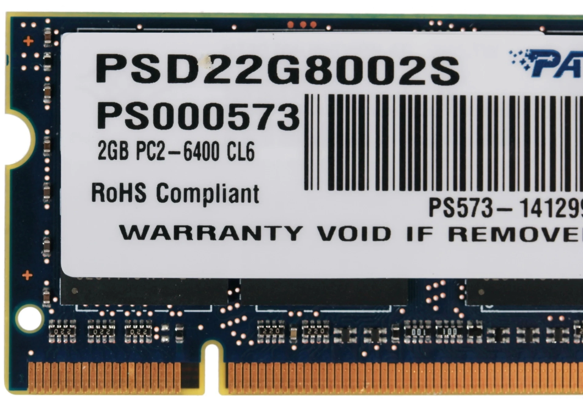 Память DDR2 2Gb 800MHz Patriot PSD22G8002S RTL PC2-6400 CL6 SO-DIMM 200-pin 1.8В dual rank Ret