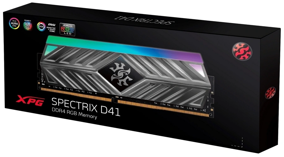 Память DDR4 16GB 3200MHz A-Data AX4U320016G16A-ST41 XPG Spectrix D41 RGB RTL Gaming PC4-25600 CL16 DIMM 288-pin 1.35В dual rank с радиатором Ret